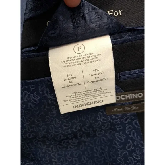 Indochino Blazer Mens Solid Navy Blue Wool Cashmere Blend 46S Sport Coat Jacket - Picture 9 of 10